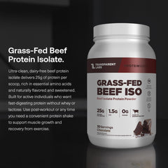 Transparent Labs Beef Isolate scoop close-up shows 25g protein per serving