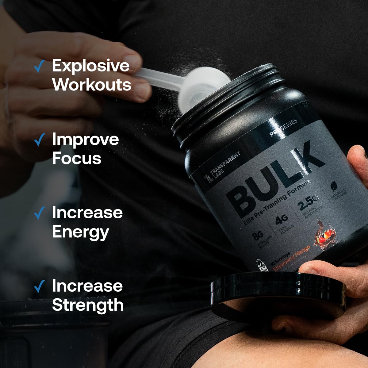 Transparent Labs Bulk Black alpha-GPC promotes focus during workouts