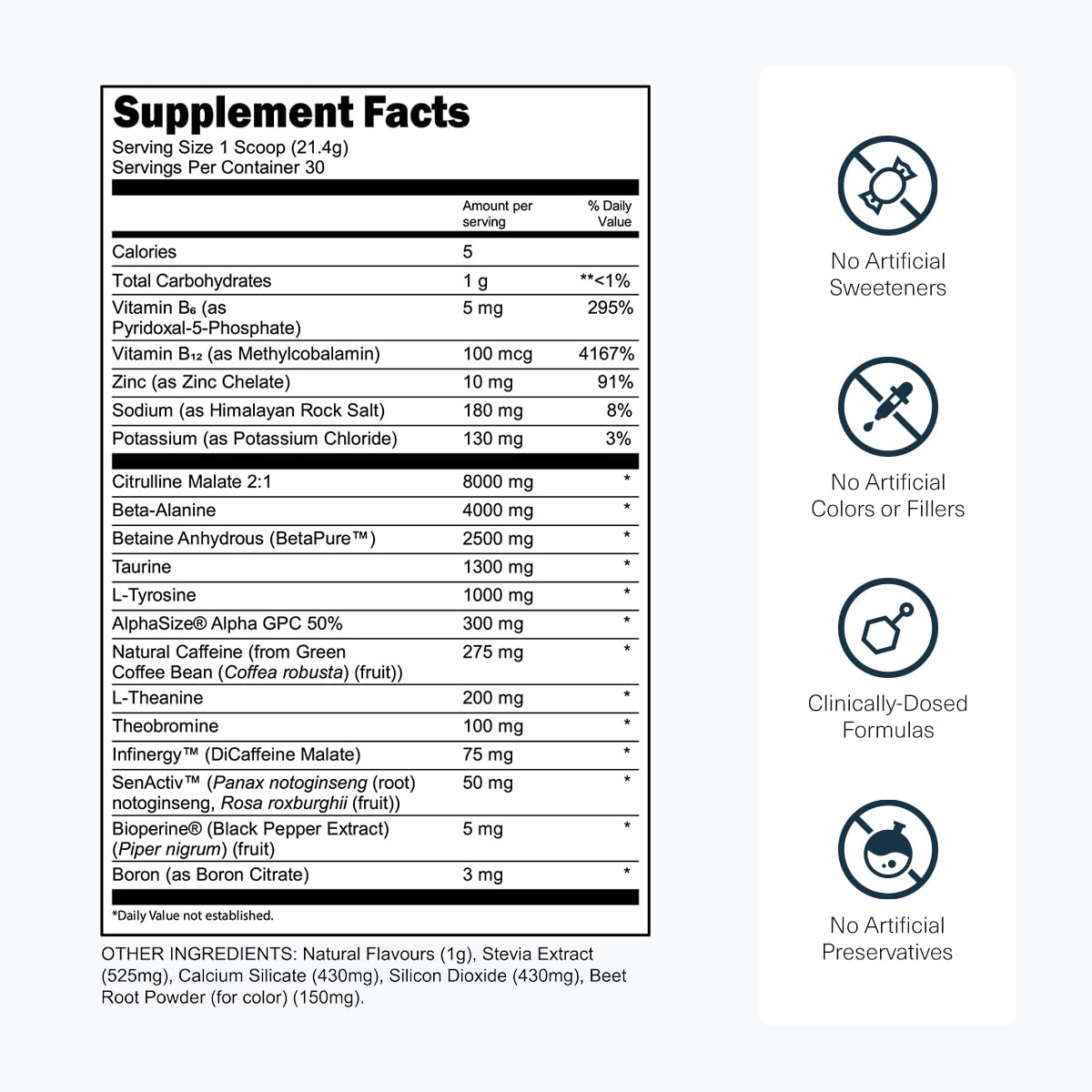 Transparent Labs Bulk Black ingredient label highlights caffeine and amino acids
