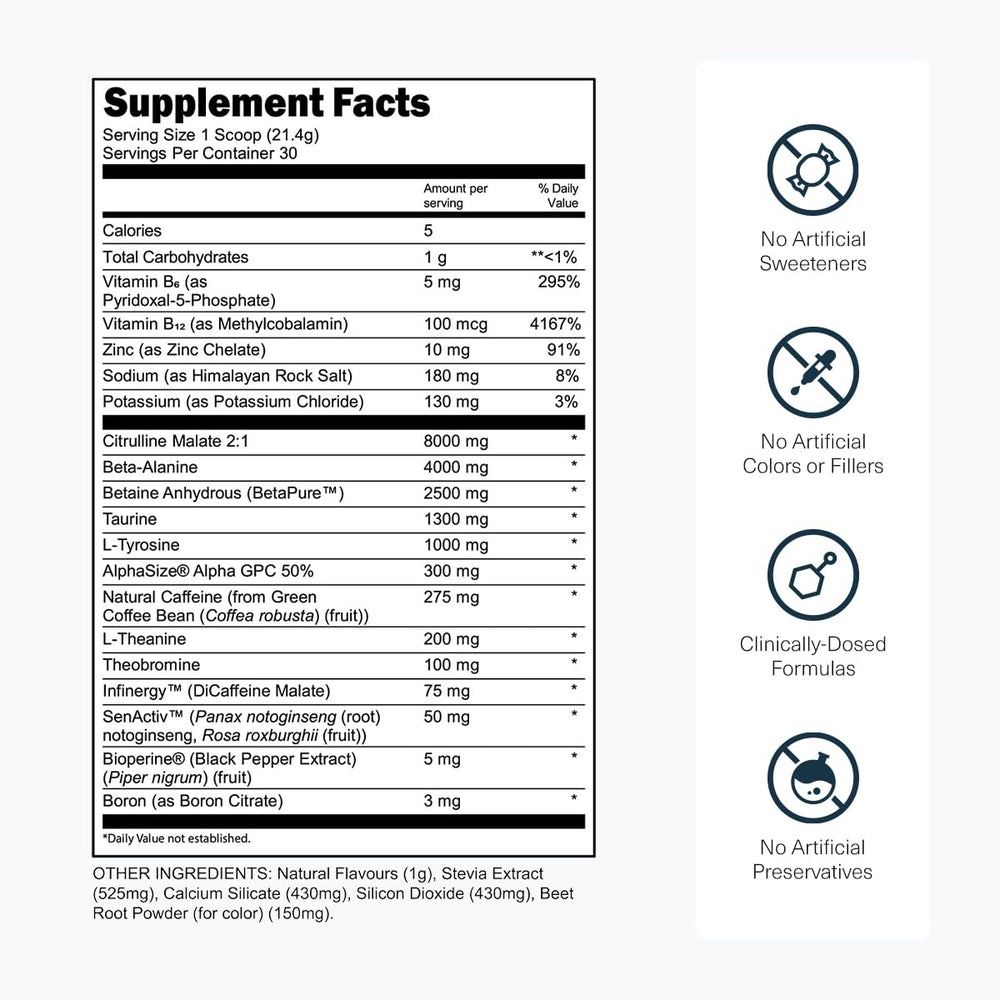 Transparent Labs Bulk Black ingredient label highlights caffeine and amino acids