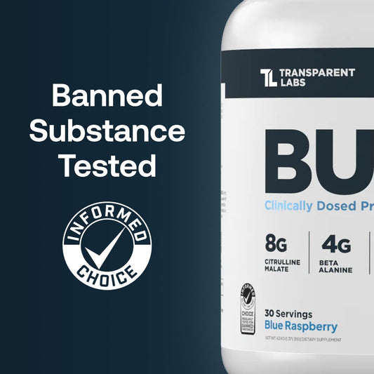 Transparent Labs Bulk Pre Workout scoop demonstrates precise serving for peak sessions.