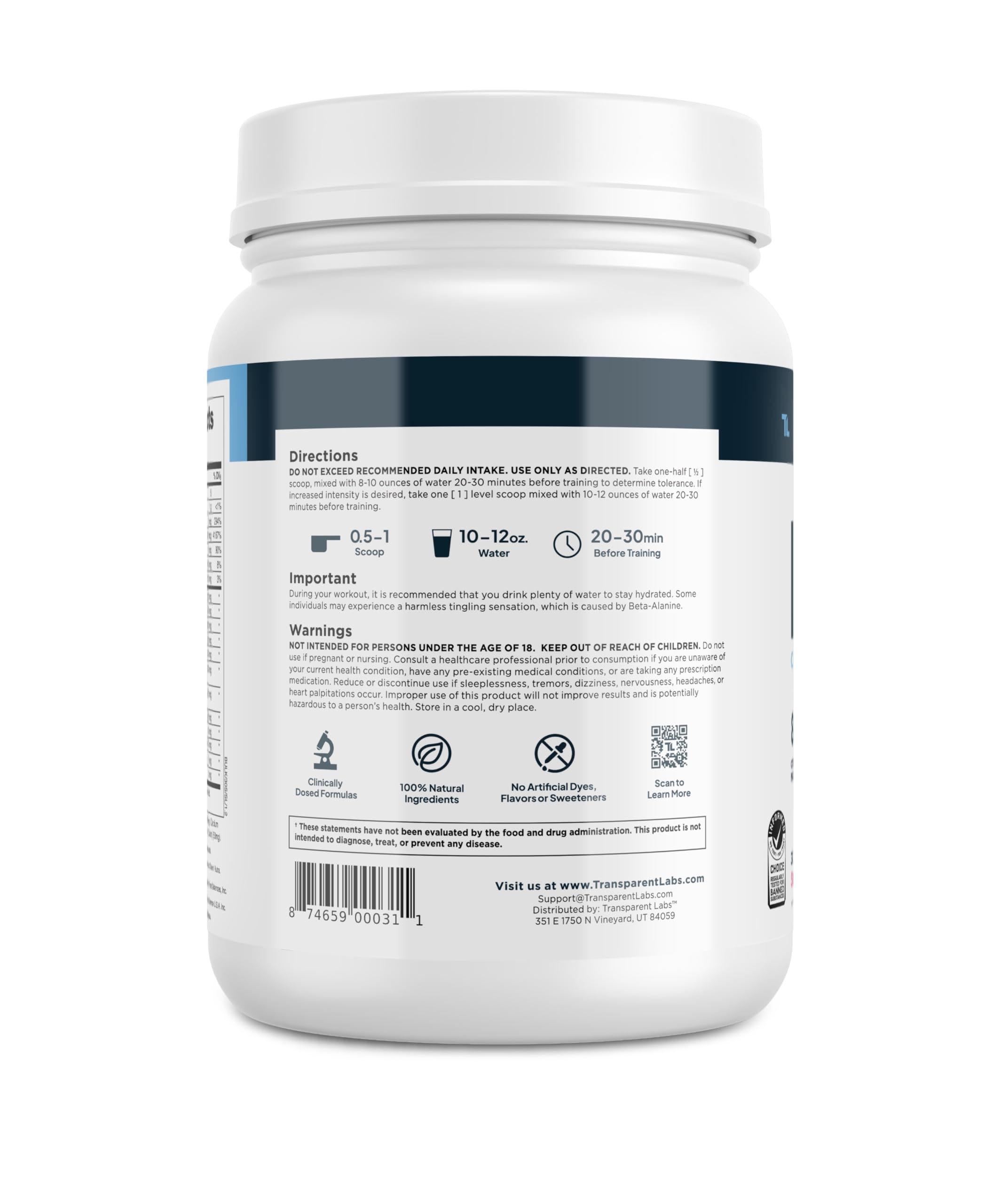 Transparent label transparency on Bulk Pre Workout emphasizes no artificial additives.
