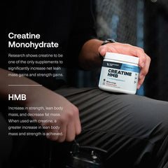 Transparent Labs Creatine HMB label close-up highlights clean ingredients.