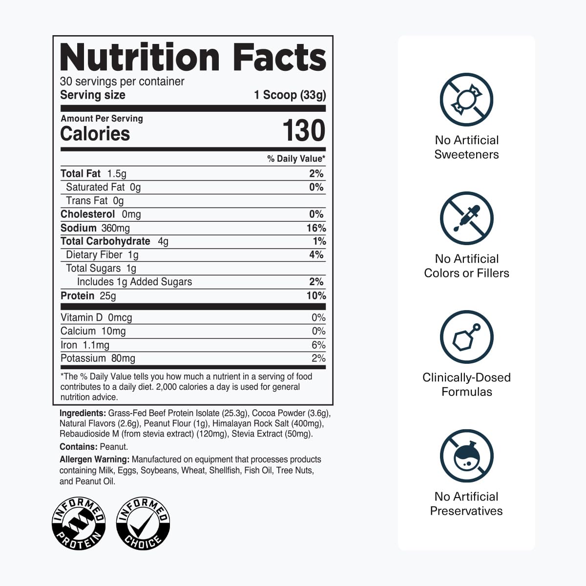 Transparent Labs dairy-free protein scoop with nutrition facts emphasizes low carbs and sugar