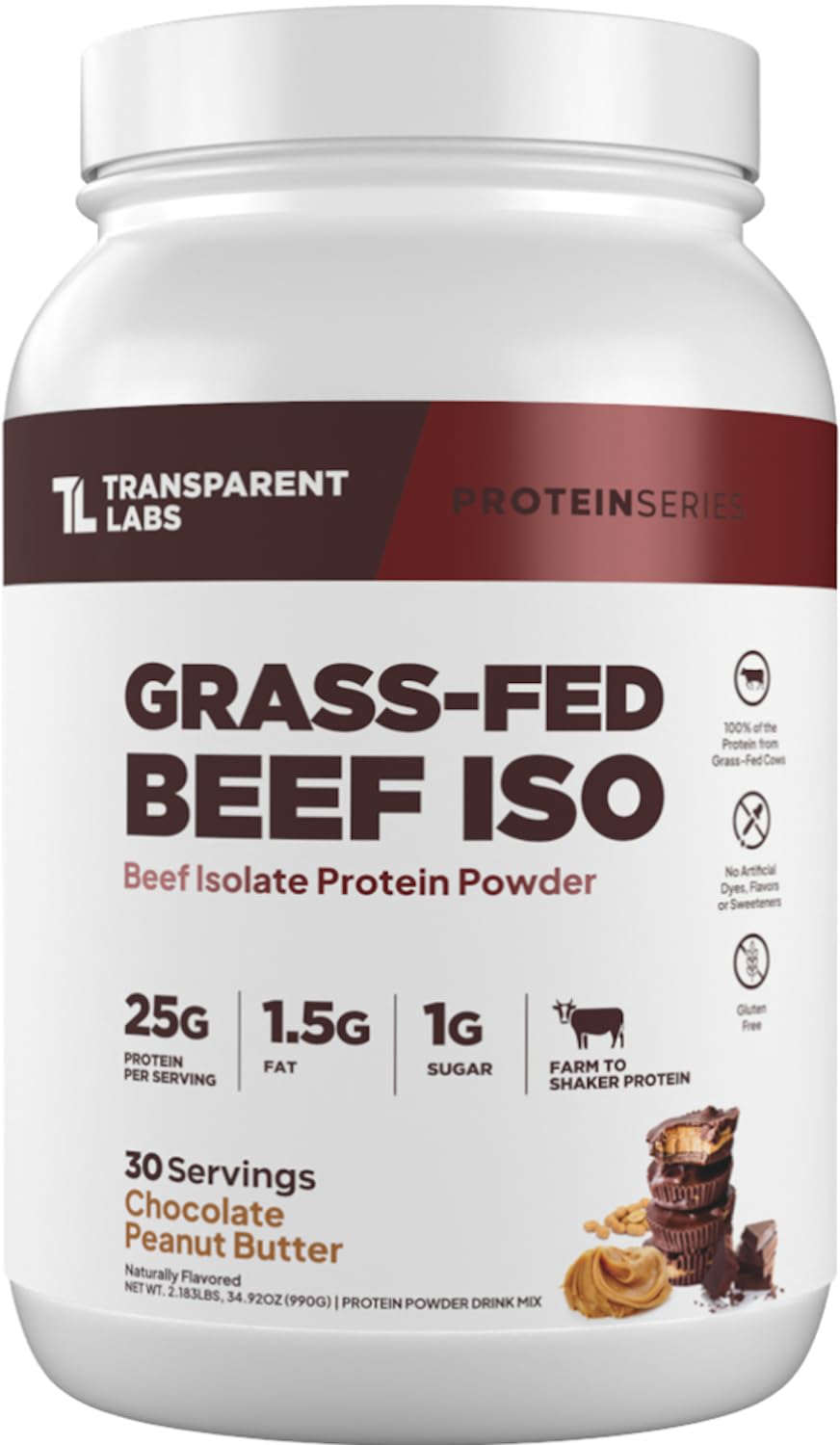 Transparent Labs grass-fed beef isolate powder bottle showing a dairy-free protein option for workouts