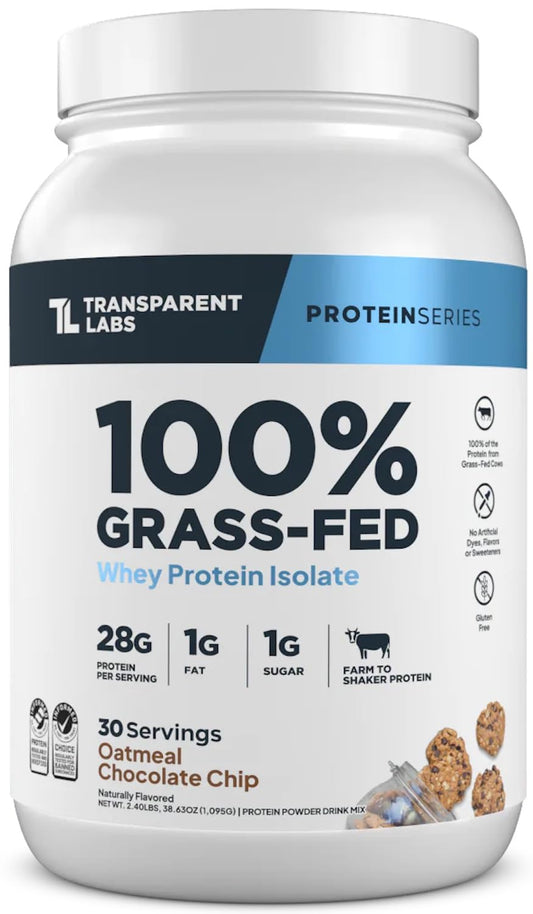 Transparent Labs Grass-Fed Whey Isolate bottle with naturally flavored protein for daily workouts