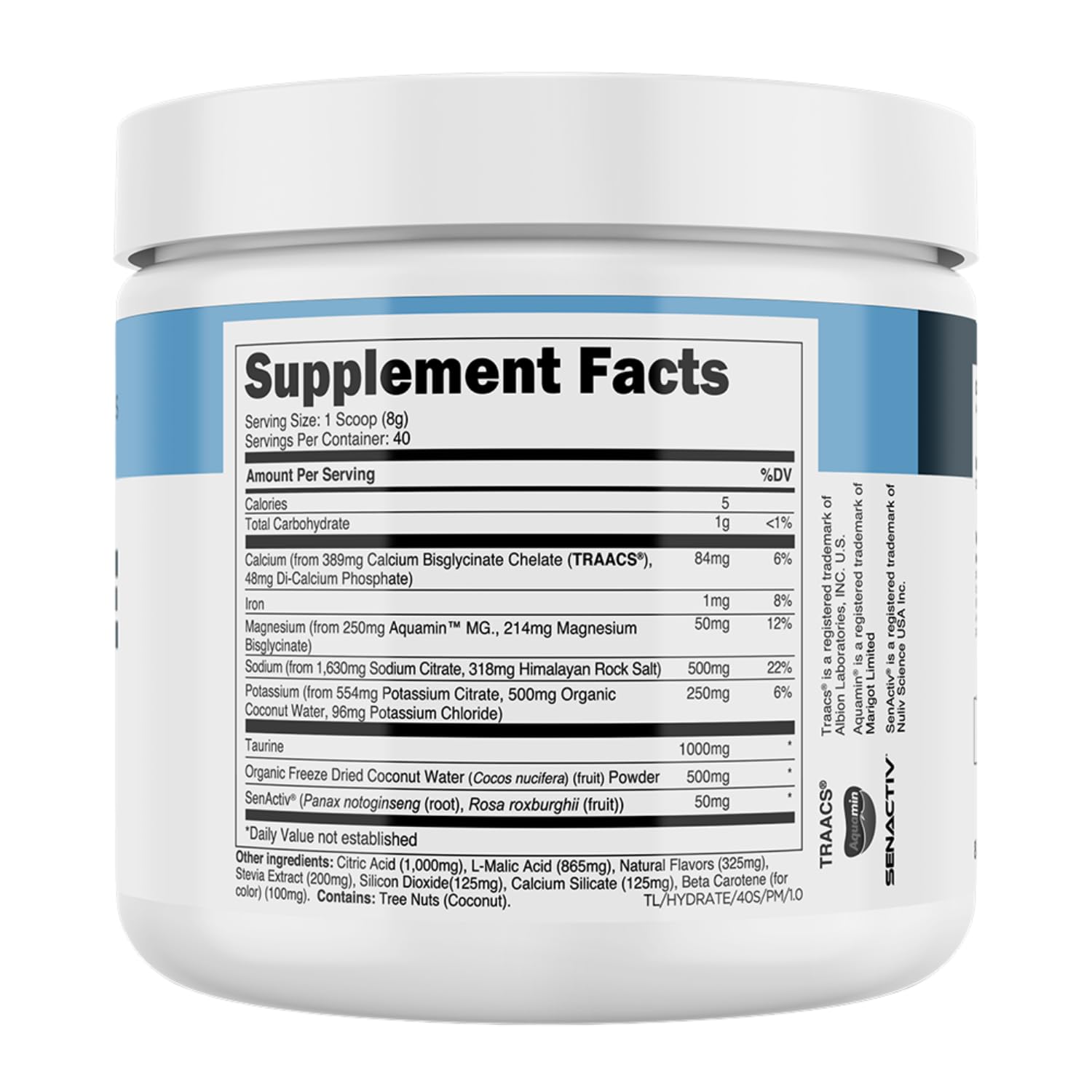 Transparent Labs Hydrate with taurine and Senactiv offers potential energy support during workouts.