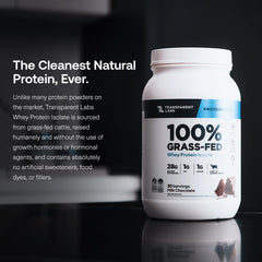 Milk chocolate flavored Transparent Labs whey protein shake in glass