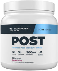 Transparent Labs Post bottle closeup highlighting recovery support