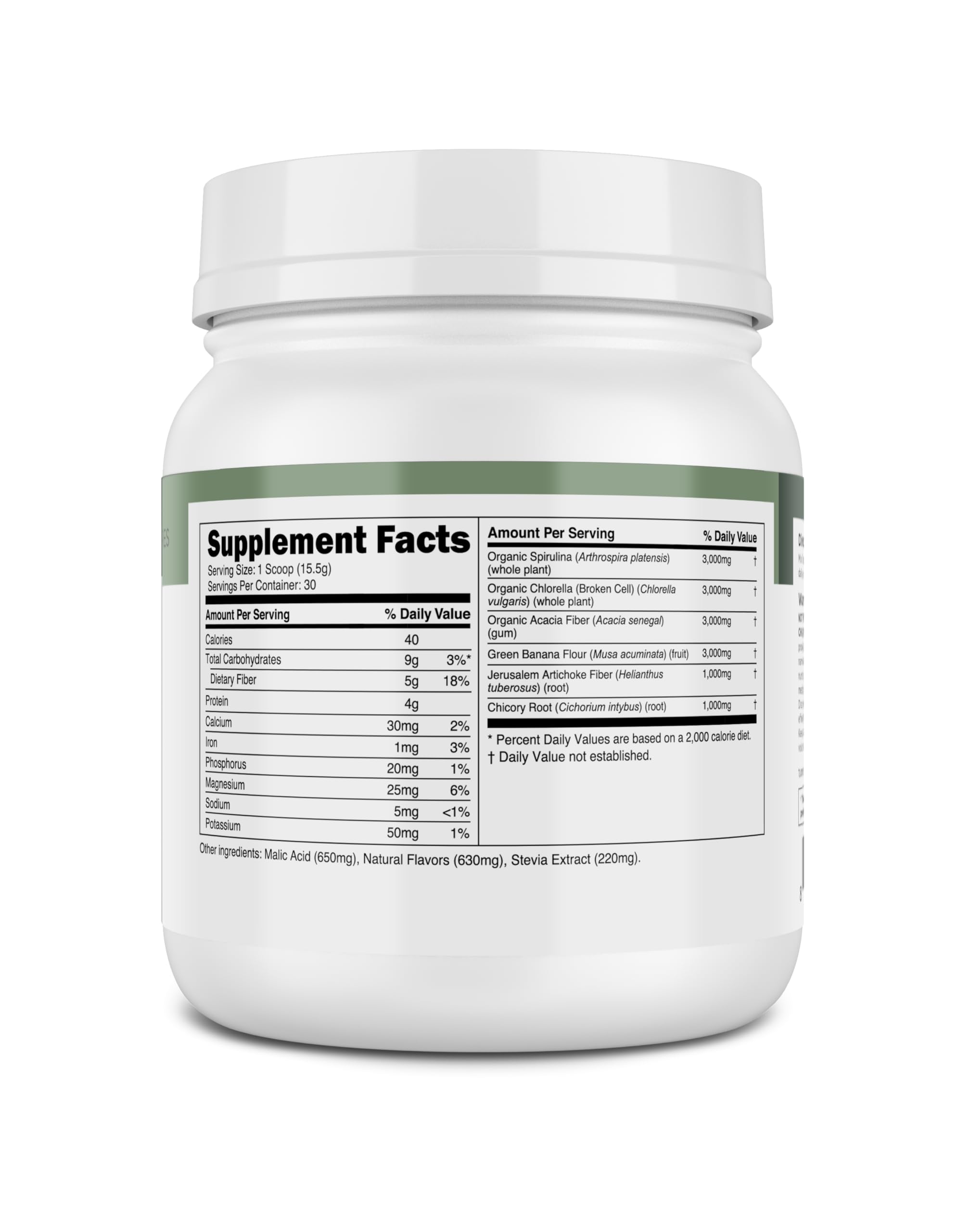 Transparent Labs Prebiotic Greens bottle with healthy ingredients and vibrant packaging.