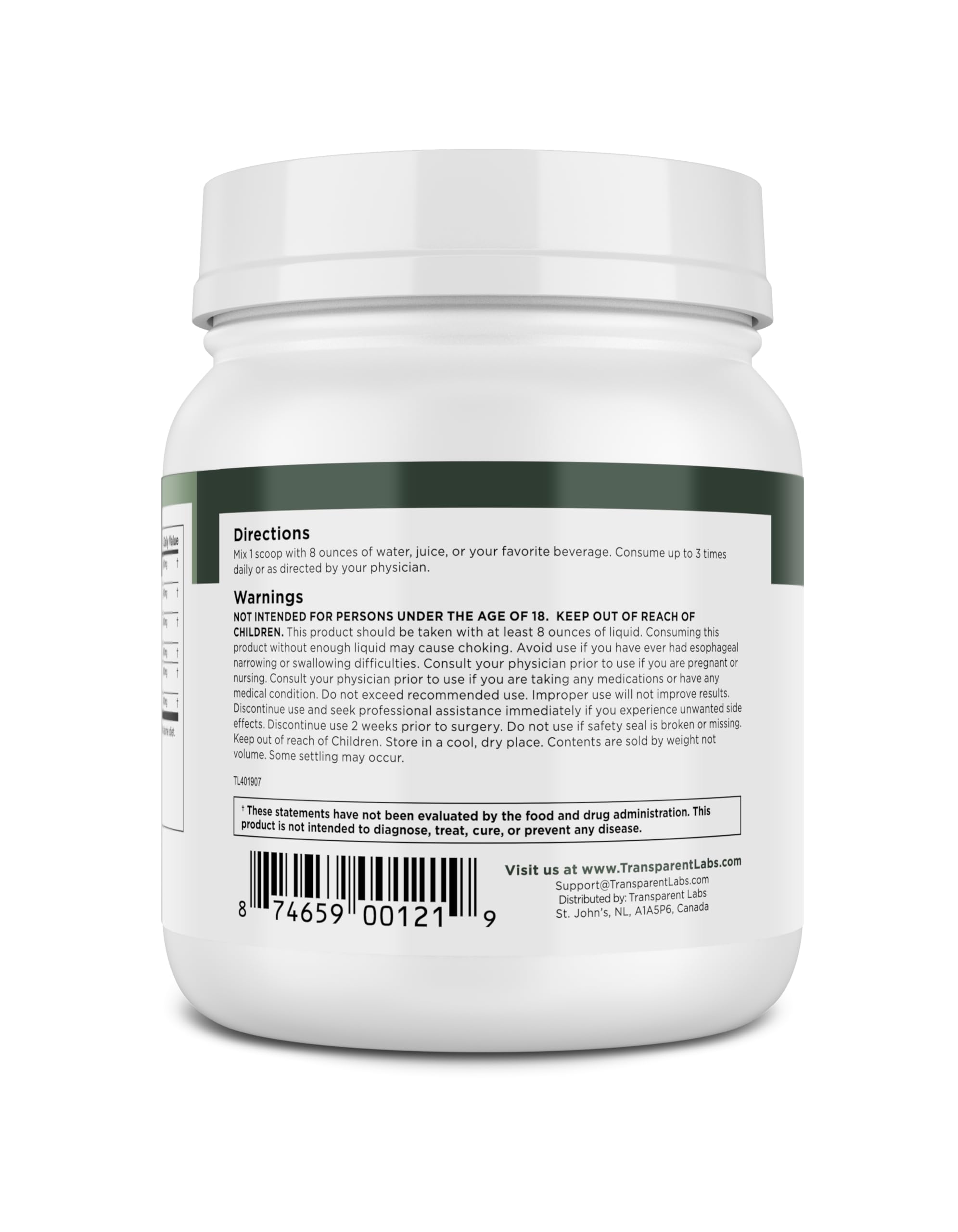 Transparent Labs Prebiotic Greens product close-up on spirulina and chlorella blend.