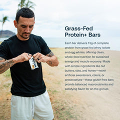 Transparent Labs Protein+ Bars grass-fed whey and egg white blend provides complete protein.