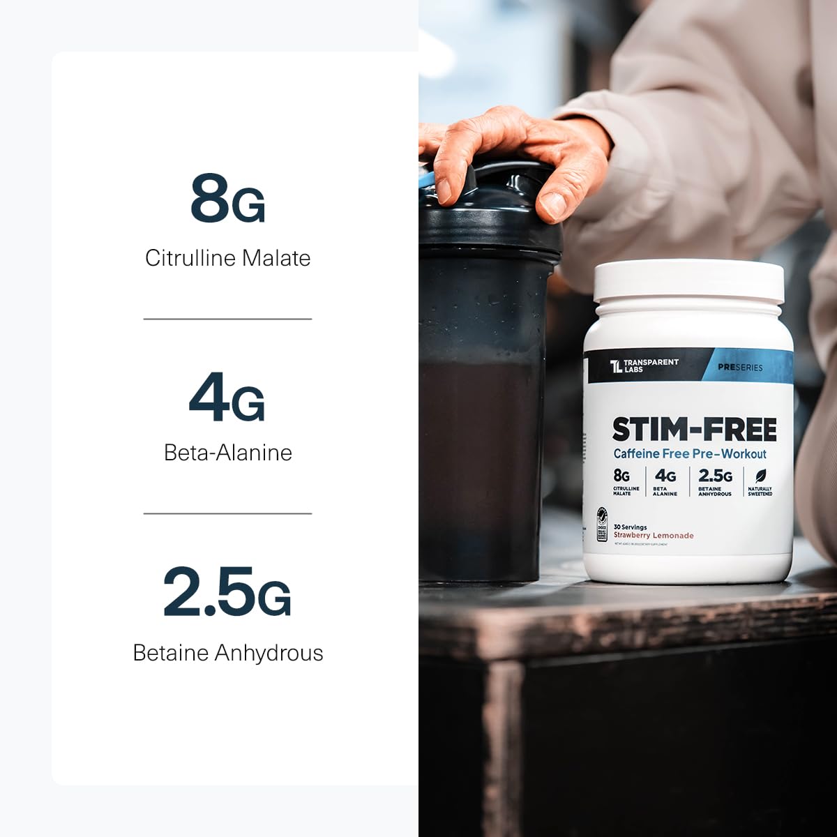 Pouring Stim-Free powder into water shows refreshing mixability and tropical flavor