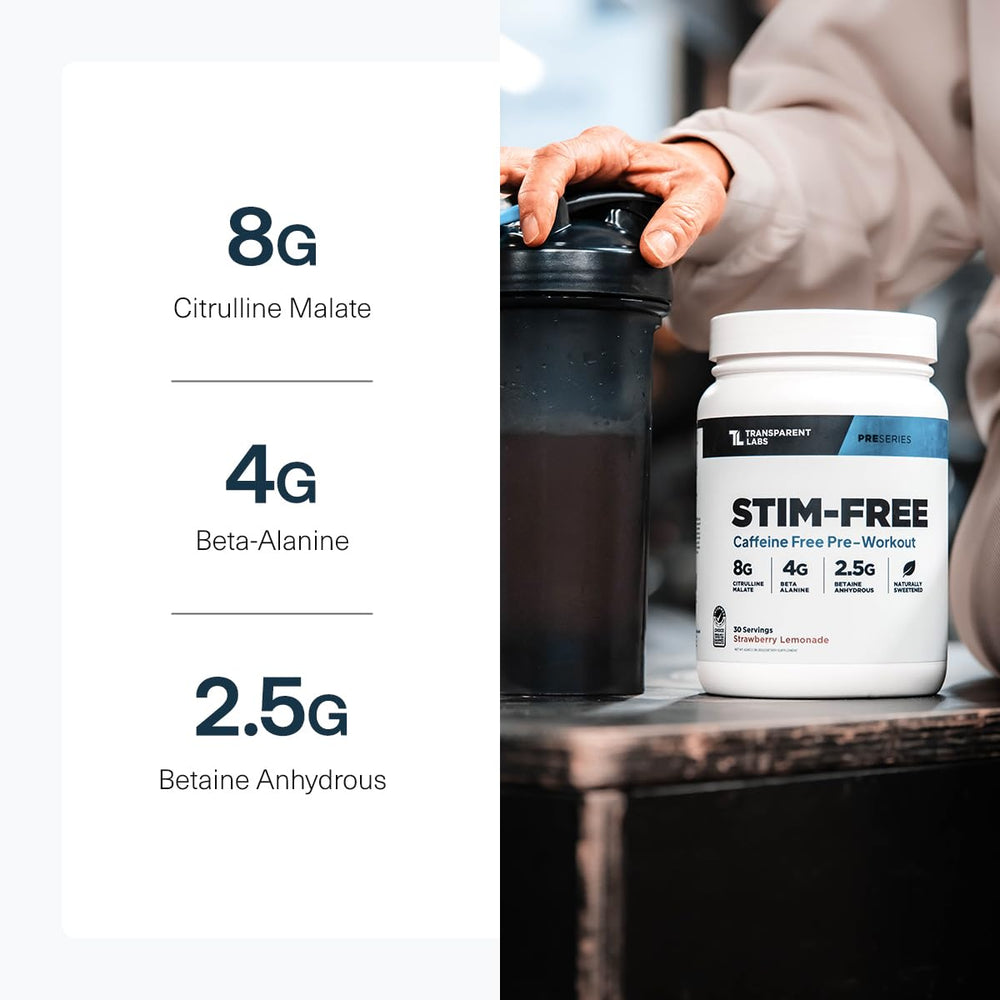 Pouring Stim-Free powder into water shows refreshing mixability and tropical flavor