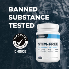 Transparent Labs Stim-Free Pre-Workout scoop closeup emphasizes high-dose citrulline malate for pumps.