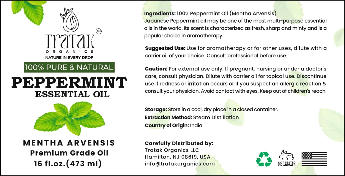 TRATAK ORGANICS Peppermint Oil suitable for hair care and cleansing routines.