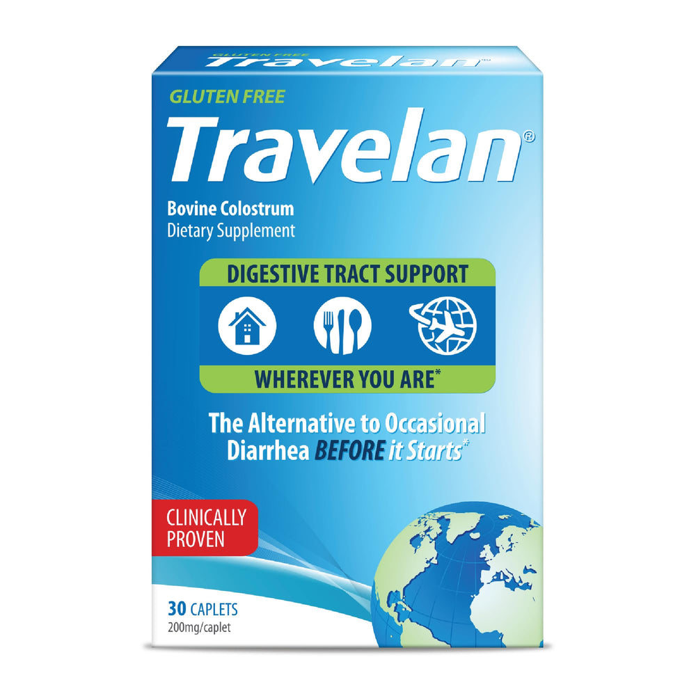 Travelan anti-diarrhea pill packaging for travel health on the go.