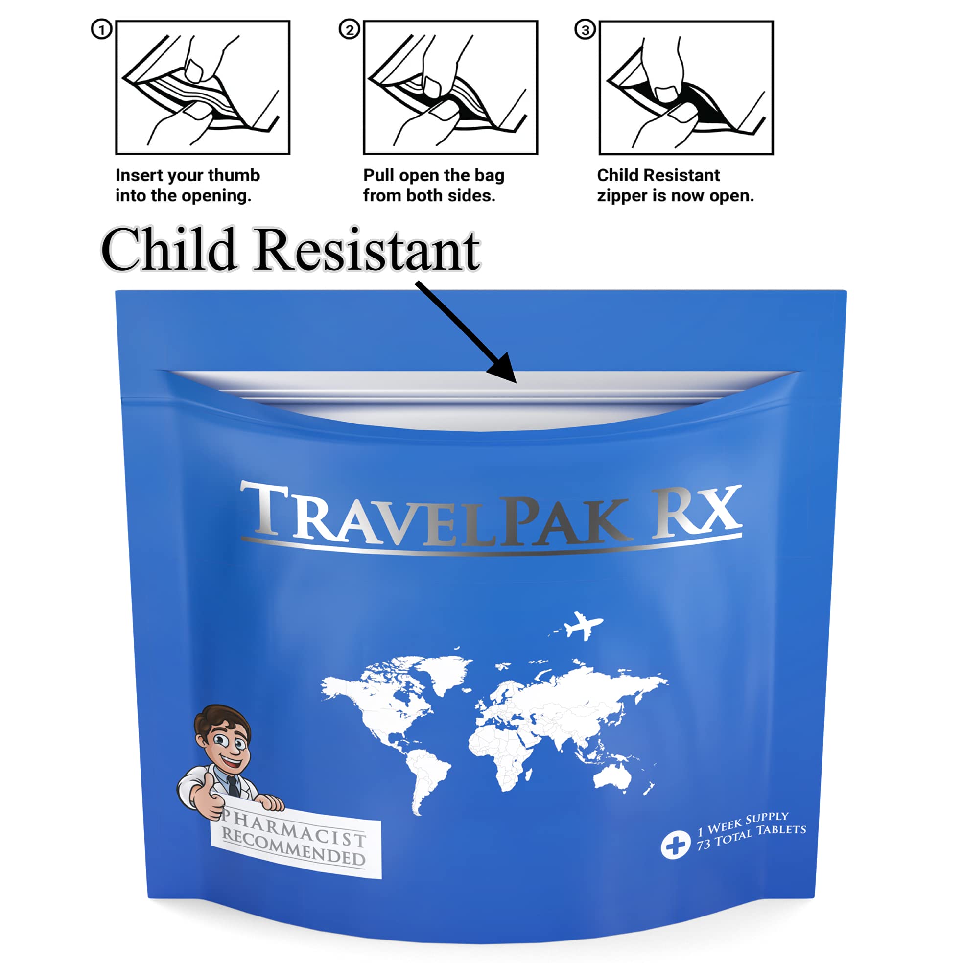 TravelPakRx pharmacist-created dosage guide for easy reference while traveling