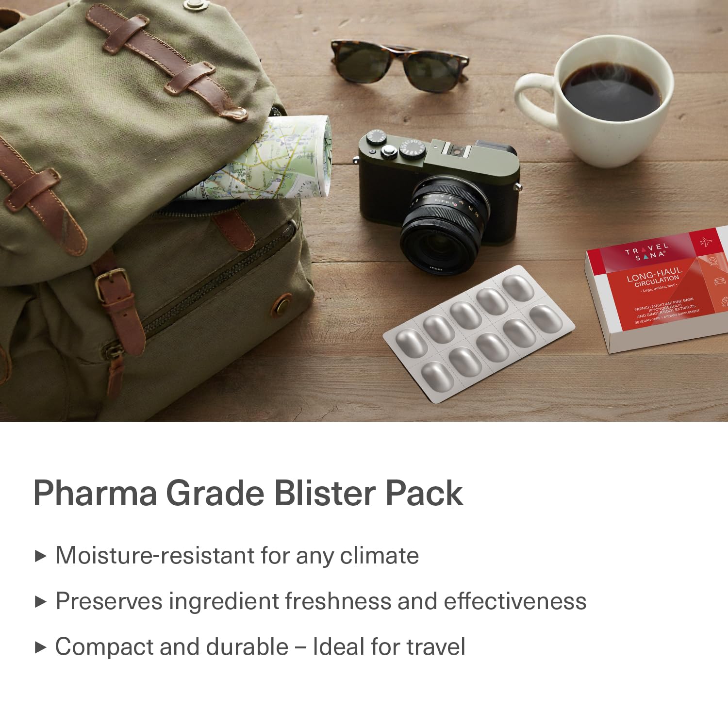 TRAVELSANA Ingredients Pycnogenol Ginger reveals premium plant-based ingredients.
