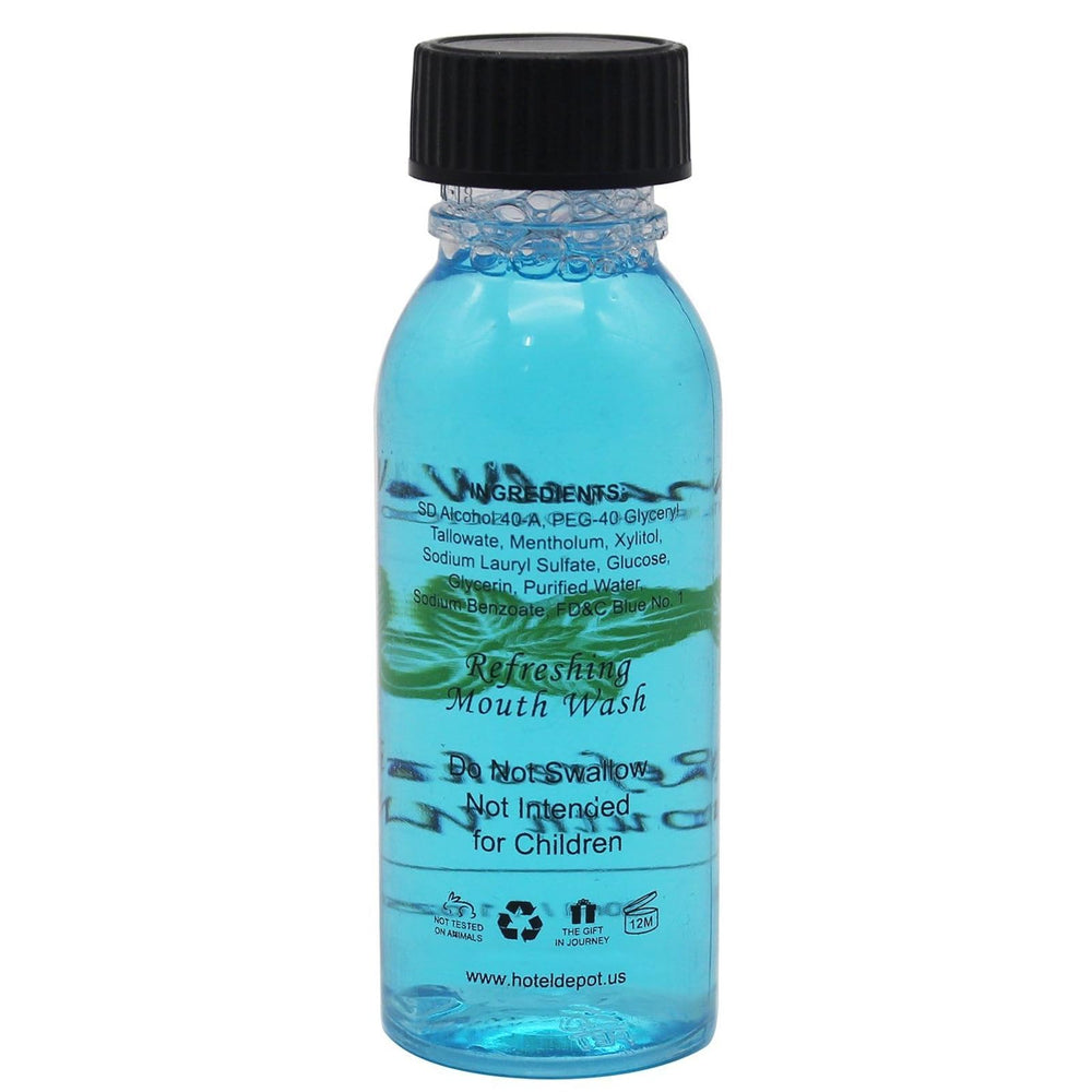 Travel Well mint mouthwash bottle fits in toiletry case for business trips.