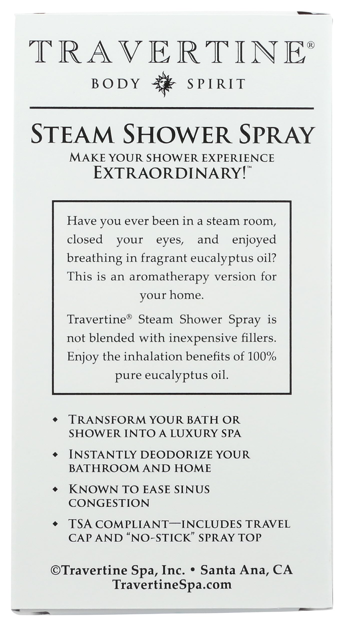 Travertine Spa Steam Shower Spray eucalyptus pour highlights a refreshing steam room moment.