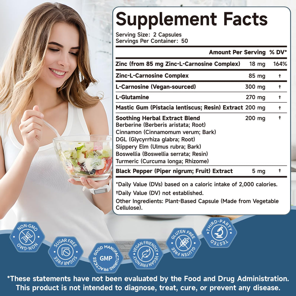 Trawecual ingredients like DGL and slippery elm highlighted.