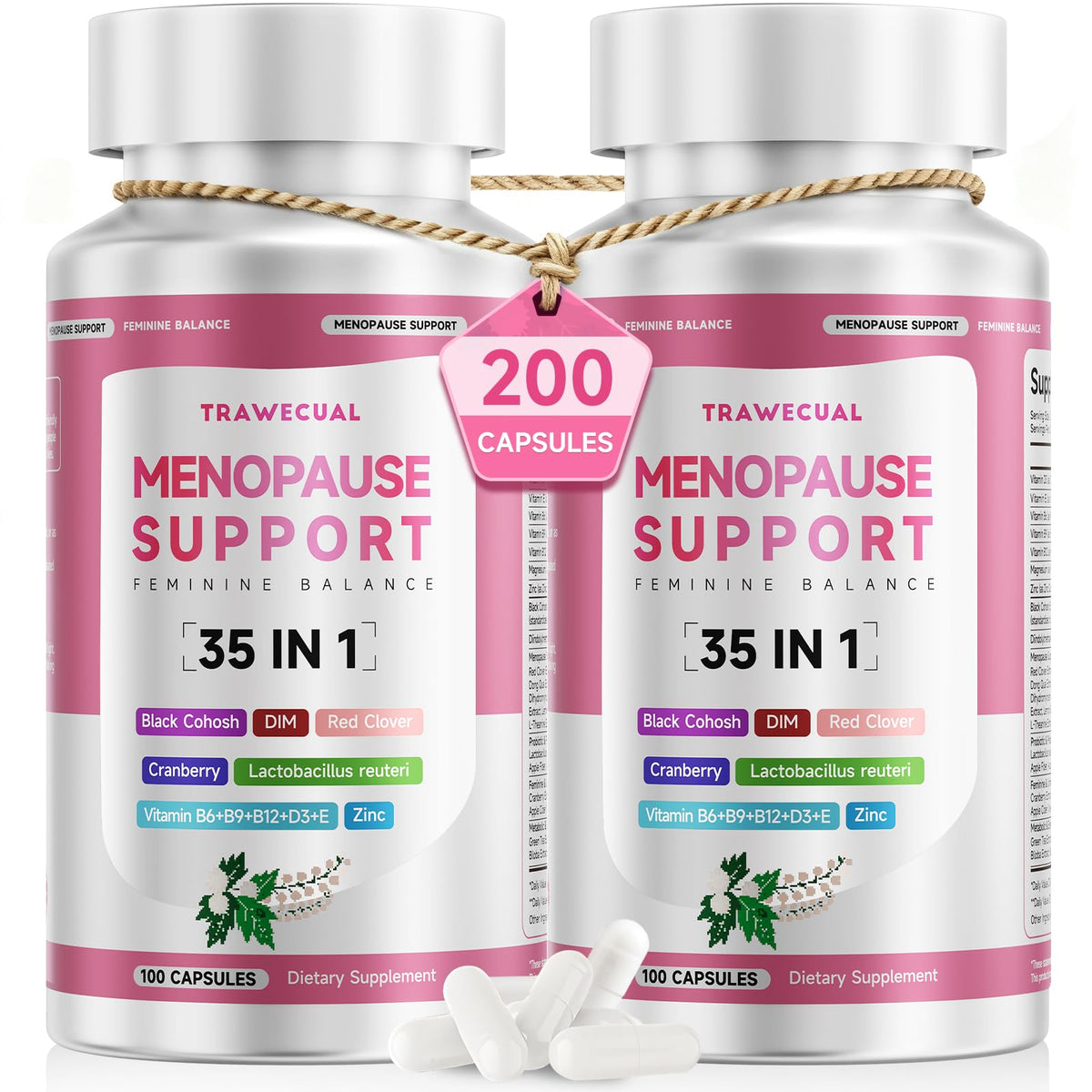 Trawecual menopause bottle on table for convenient daily use.
