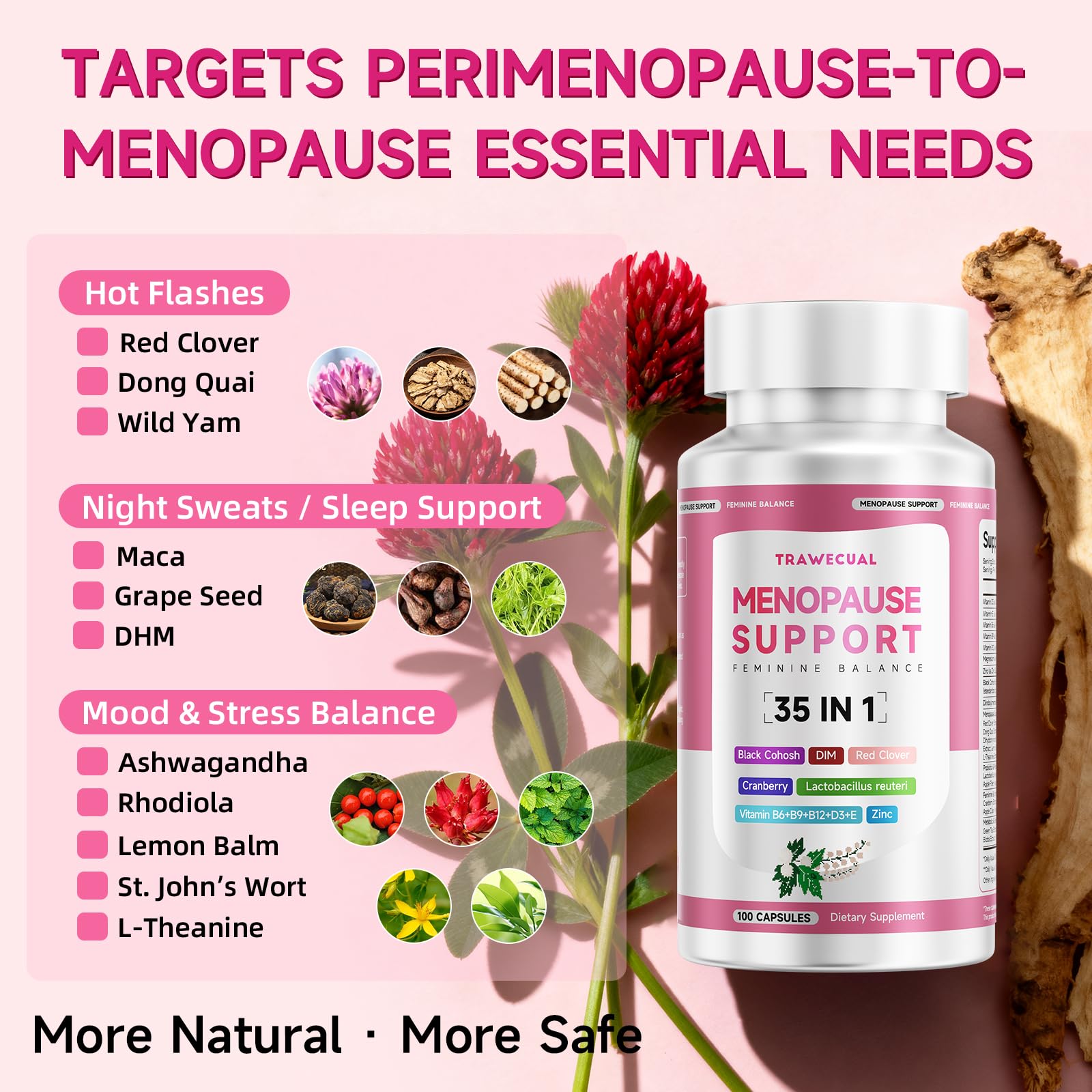 Trawecual menopause label detail highlights key ingredients.