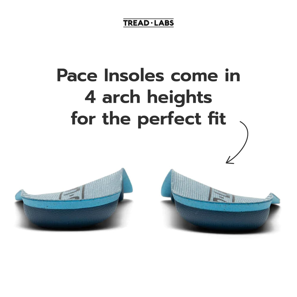 Tread Labs Pace insole deep heel cup adds stable heel support during activity.