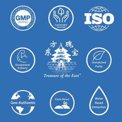 Close-up of the Treasure of the East Zi Cao label highlighting purity.
