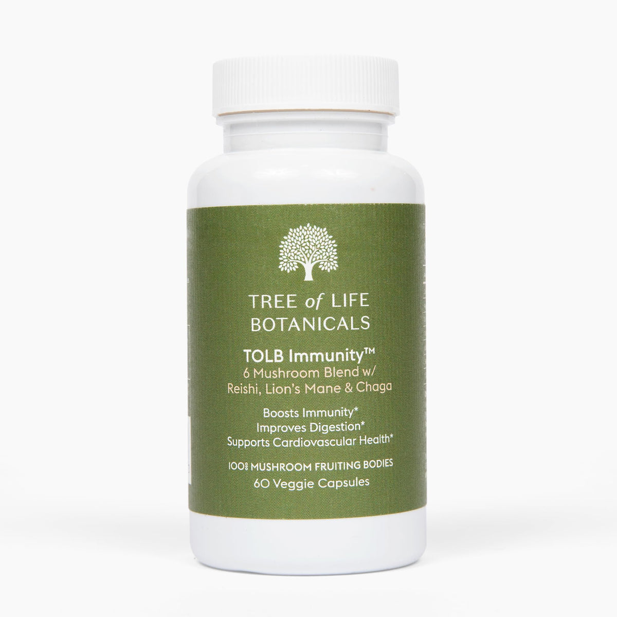 Tree of Life Botanicals Immunity Mushroom Complex bottle pour for daily immune support capsules