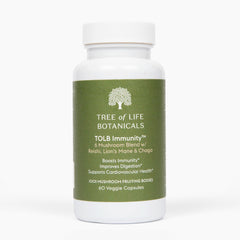 Tree of Life Botanicals Immunity Mushroom Complex bottle pour for daily immune support capsules