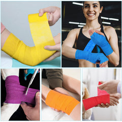 Treela cohesive bandage self-adheres without sticking to skin or hair.