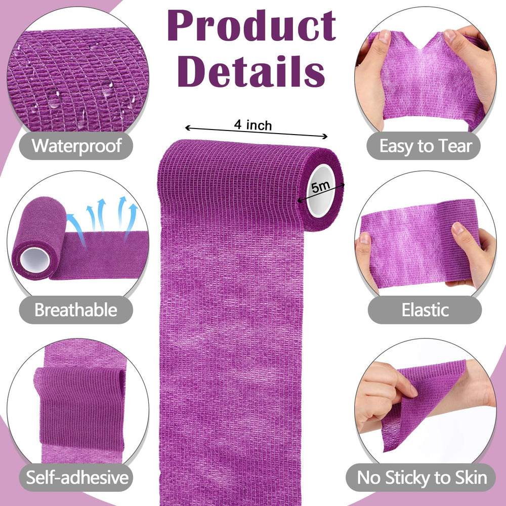 Treela purple cohesive bandage wrist application demonstrates easy, skin-friendly wrap.
