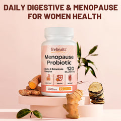 Trehealtt menopause probiotic bottle front view for quick viewing.
