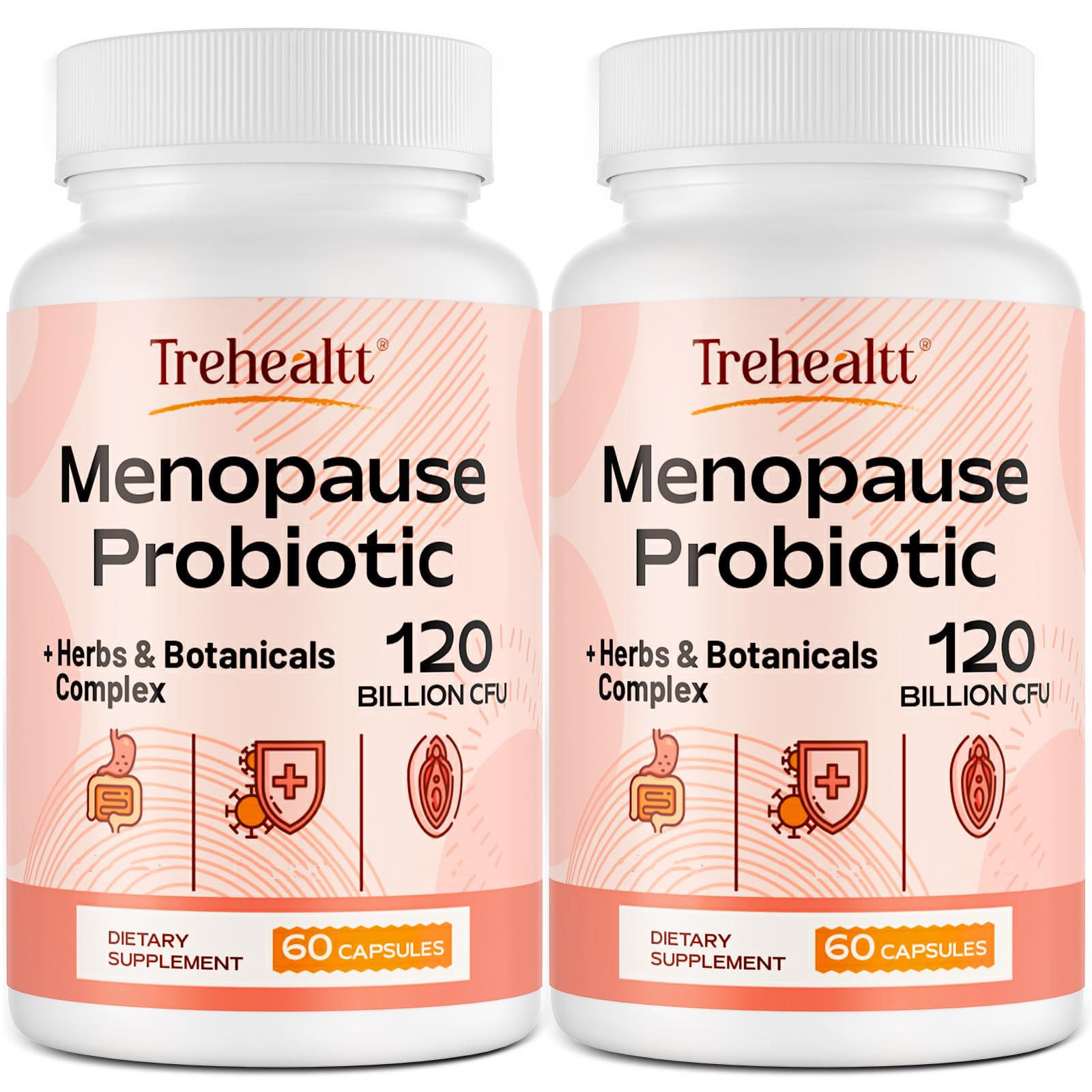 Trehealtt menopause bottle showing 120B CFU probiotic for gut support