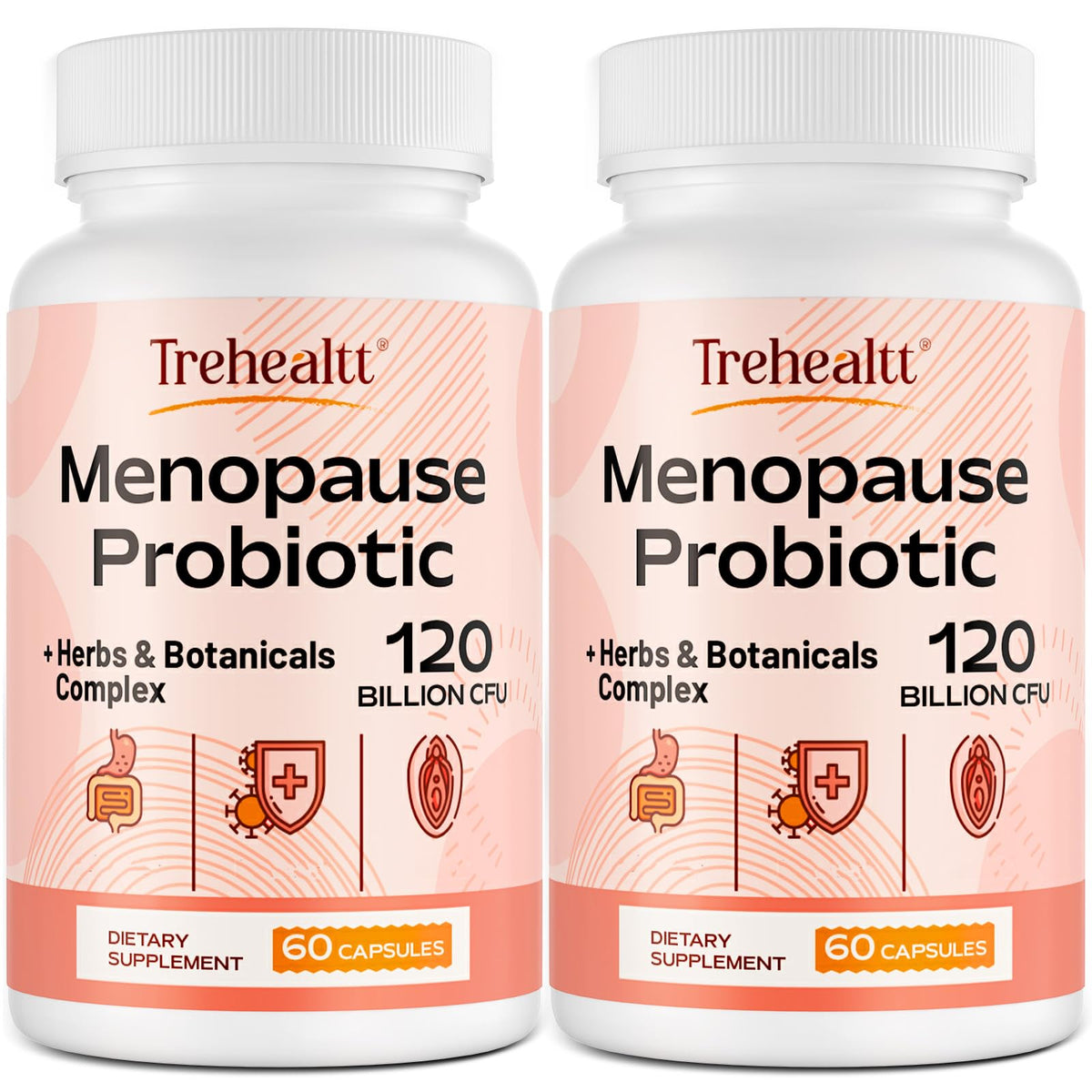 Trehealtt menopause bottle showing 120B CFU probiotic for gut support