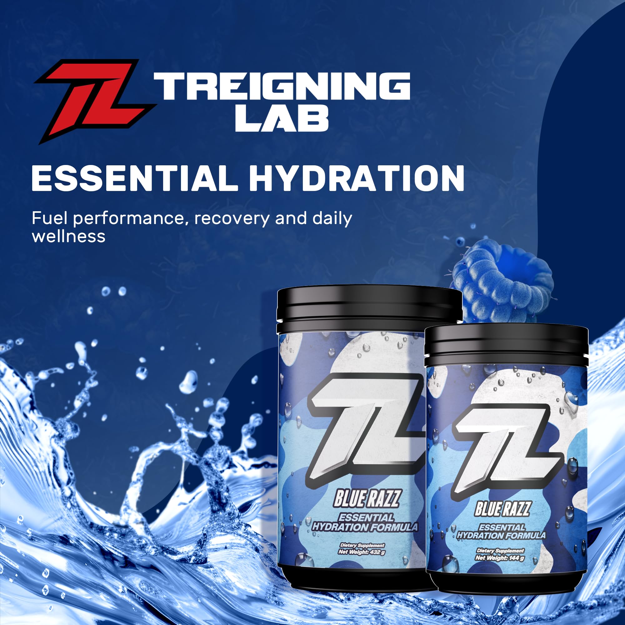 Treigning Lab electrolyte powder used before and after workouts for hydration.