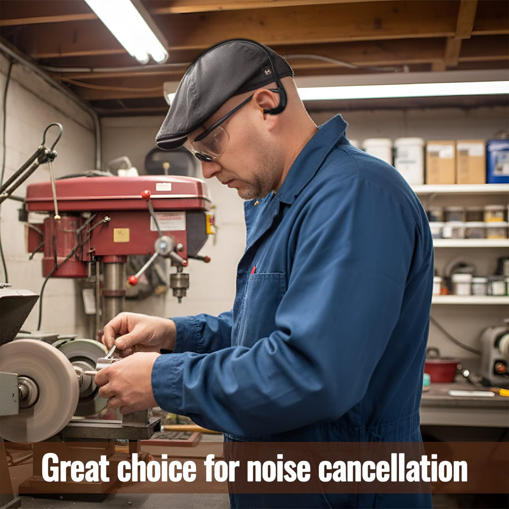 TrelaCo durable ear protectors pictured in action at construction site or concert.