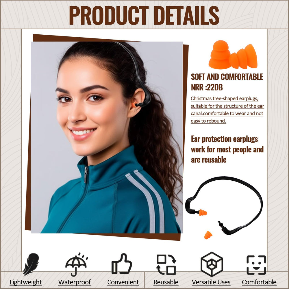 TrelaCo neckband ear plugs shown for easy carry at work and travel.