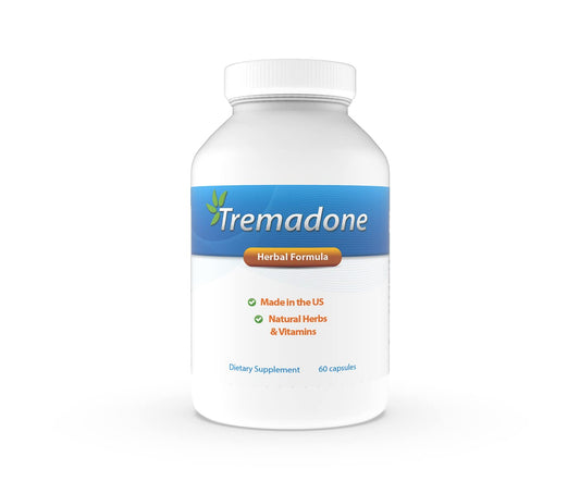 Tremadone bottle front view suggests convenient daily tremor support.