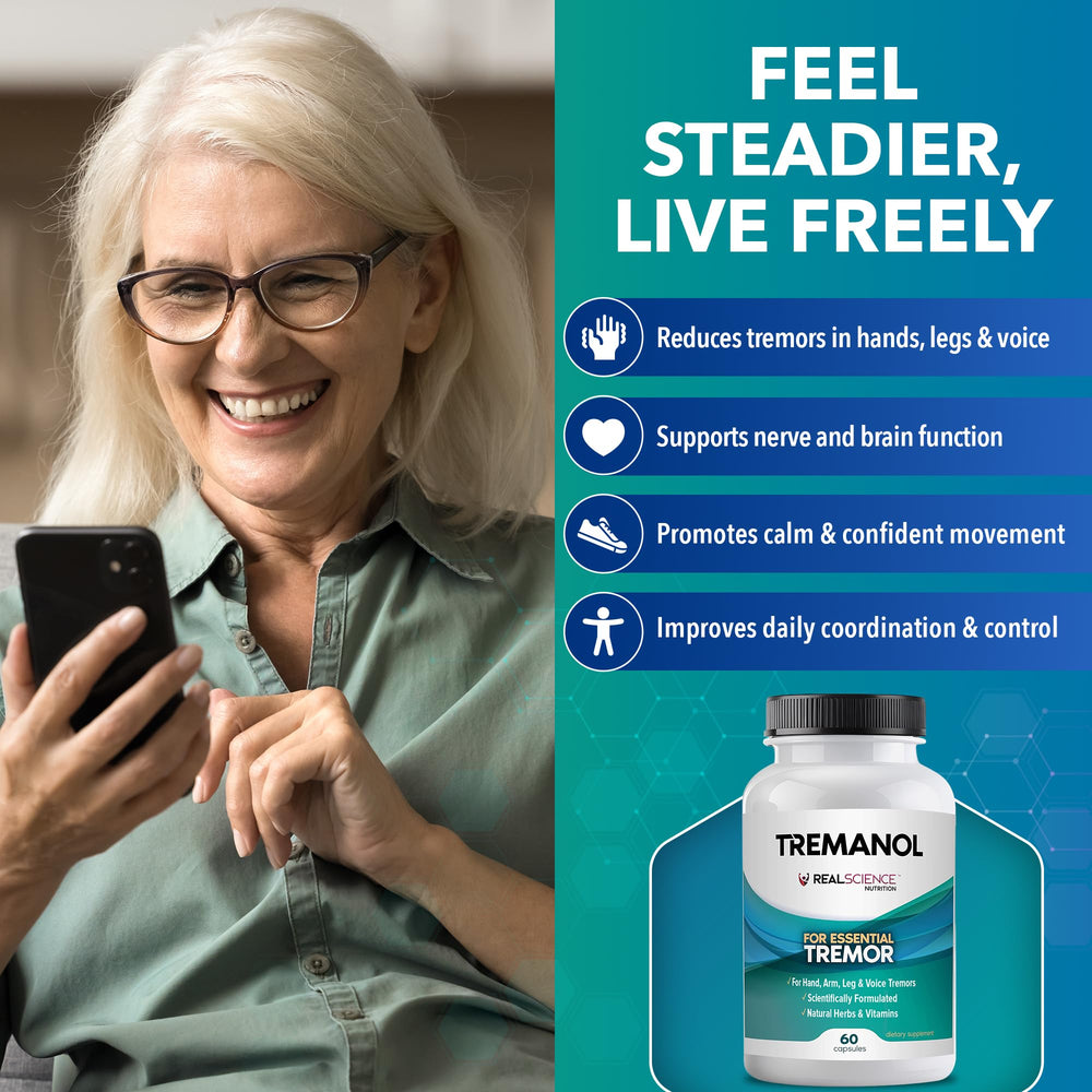 Tremanol Natural Aid label close-up shows passionflower and skullcap for calming support.