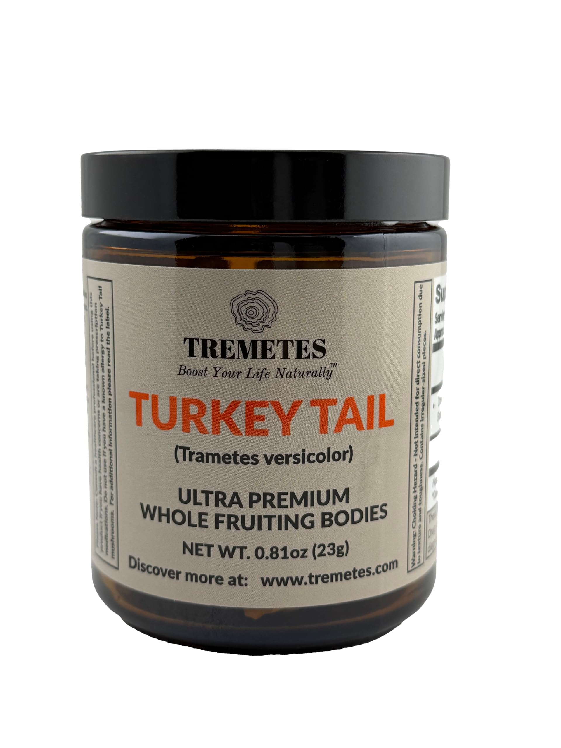 Tremetes Turkey Tail fruiting body in amber jar ready for daily tea infusion