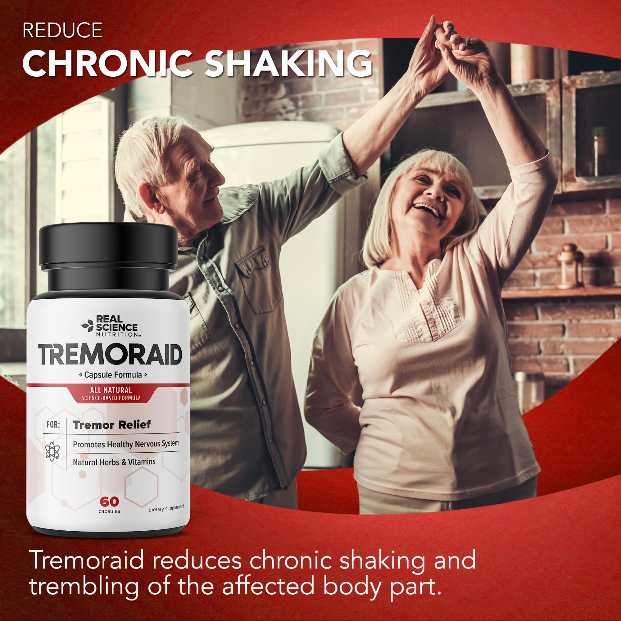 Tremoraid nerve system-support label emphasizes ingredients for daily balance.