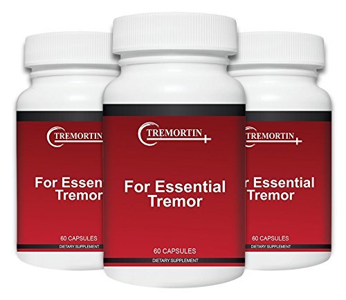 Tremortin 3-pack bottle label shows natural tremor support