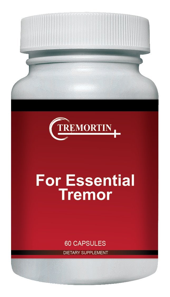 Tremortin bottle front with capsules, suggesting natural tremor support