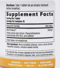 Tri Nutra Cogniben tablet closeup highlights caffeine and PEA for energy.