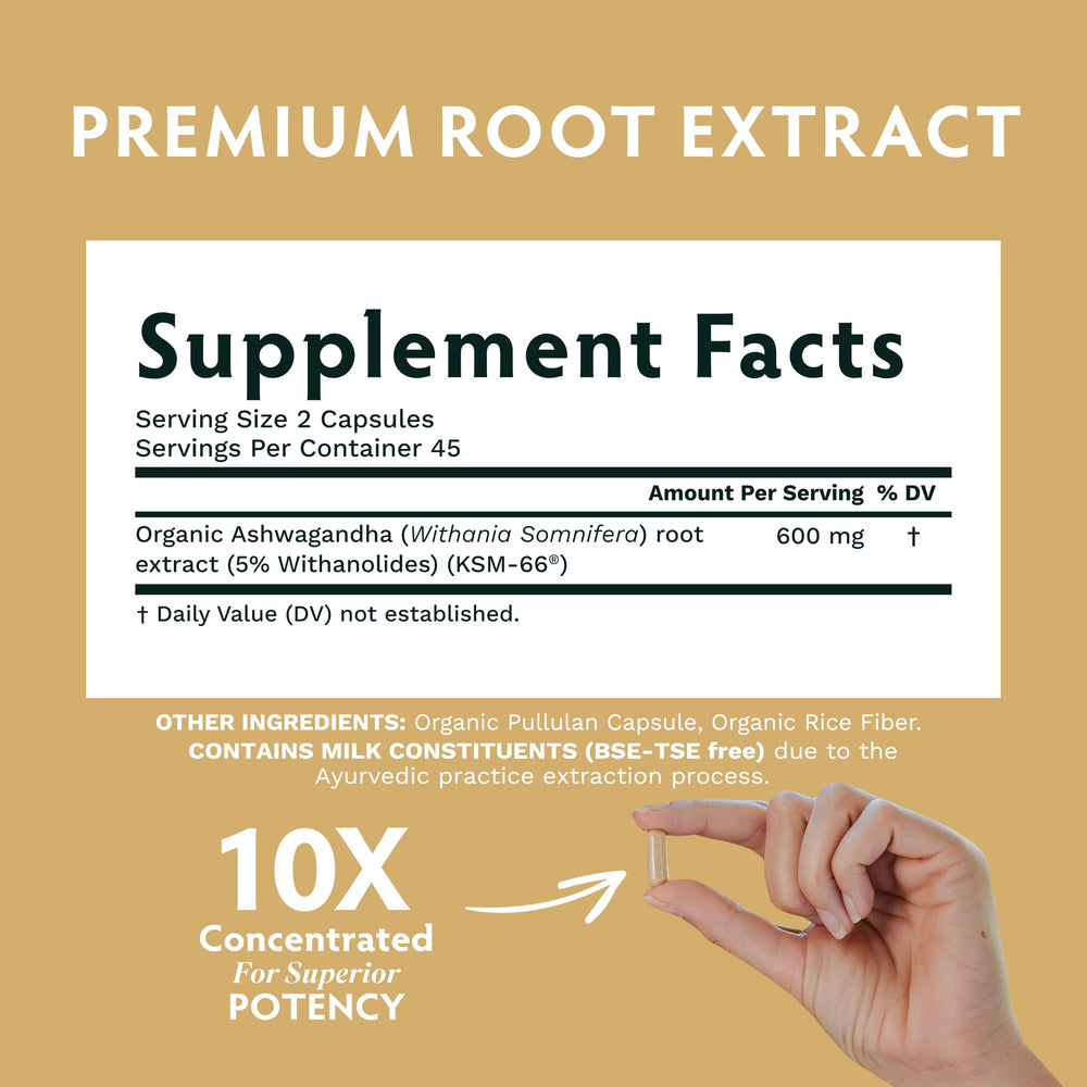 TRIBE ORGANICS Ashwagandha KSM-66 powder extract package with standardized potency