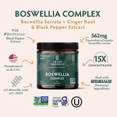 Close-up of TRIBE ORGANICS Boswellia Serrata Complex capsules for daily joint care