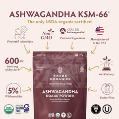 TRIBE ORGANICS KSM-66 Ashwagandha powder scoop showing convenient dosing